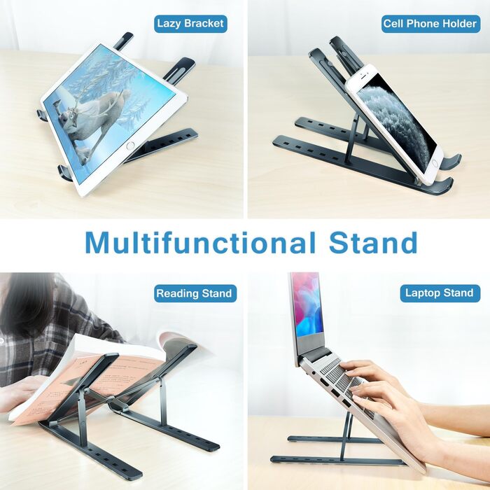 Підставка для ноутбука iVoler, регульована по висоті (6 рівнів), алюмінієва, складна, портативна, з вентиляцією, сумісна з ноутбуками та планшетами 10-15.6