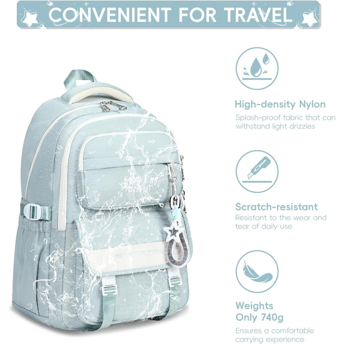 Шкільний рюкзак Tanou для підлітків, дівчаток, 4-12 клас. Великий водонепроникний рюкзак для школи, середньої та вищої освіти, блакитний