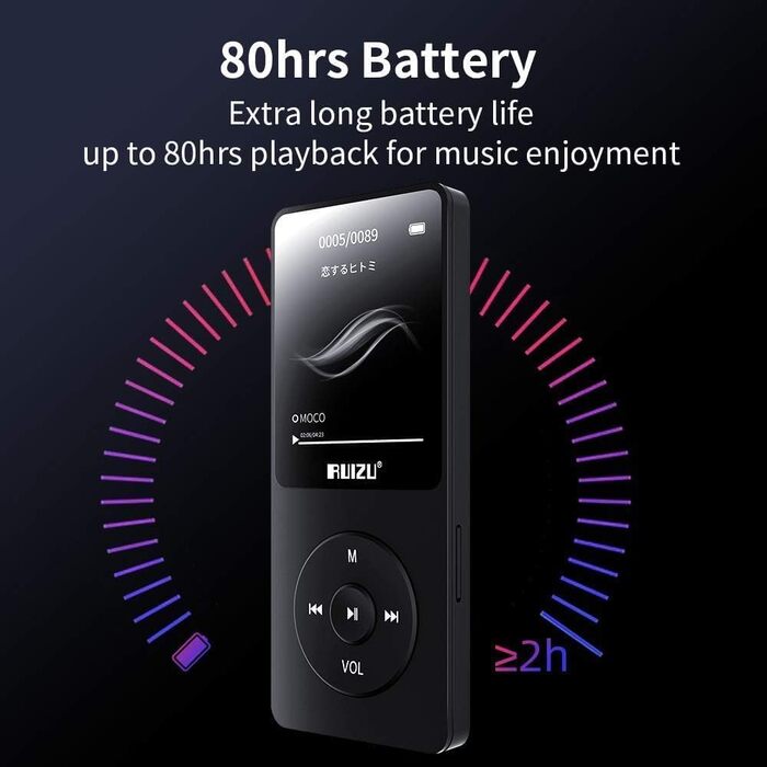 MP3-плеєр 64GB з Bluetooth 5.3, ультралегкий (30г), до 80 годин роботи, 1.8