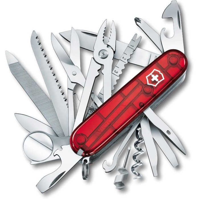 Мультитул Victorinox Swiss Champ: 33 функції, ніж, коркомаг, викрутка (прозорий червоний)