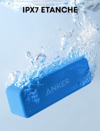 Anker SoundCore 2 Bluetooth колонка, потужний бас, 24 год автономії, IPX7 водозахист, бездротова колонка для iPhone, Samsung (блакитний, відновлений)