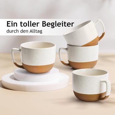 MIAMI – Set of 4, 15.2 oz Ceramic Latte Cups – Elegant, Modern Coffee Cup Set for Cafe, Tea, Hot Chocolate - Dishwasher & Microwave Safe – Aura Collection