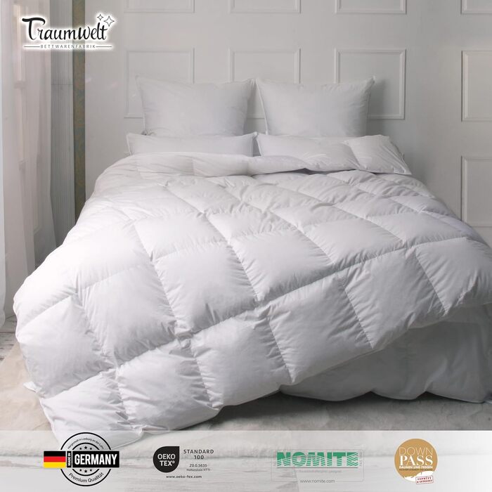 Dreamworld Nature Duvet - Made in Germany - 200x200 cm down duvet made of 90% down and 10% feathers, winter duvet, suitable for allergy sufferers (nomite), Öko-Tex 100 Class 1 certified, Downpass 200 x 200 cm winter duvet