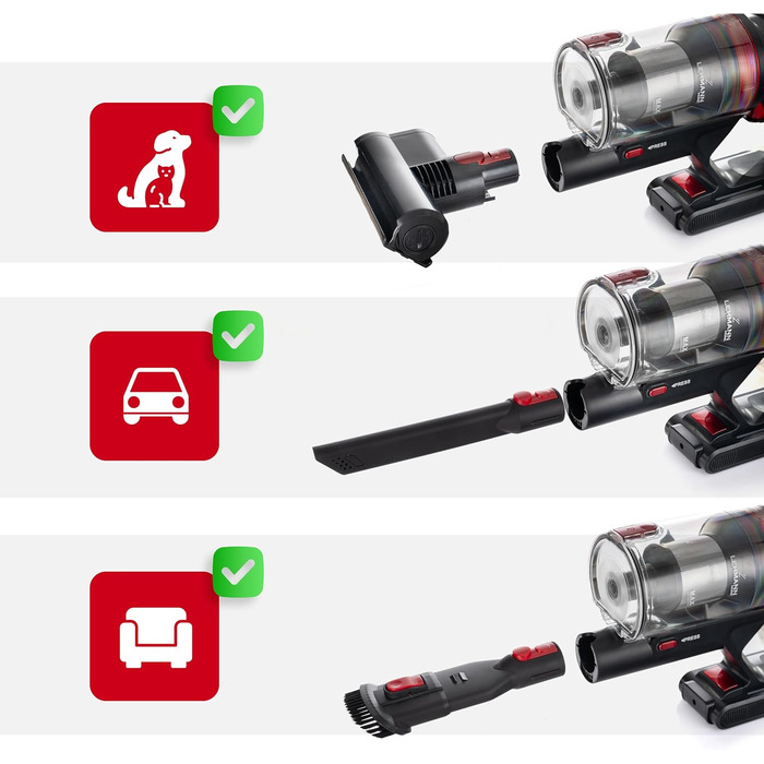 Акумуляторний пилосос LEHMANN 3-в-1: бездротовий, з HEPA-фільтром, LED-щіткою, для прибирання шерсті тварин, килимів та авто. Час роботи: 45 хв, об'єм контейнера: 1,8 л.