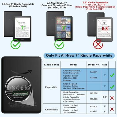 Чохол для Kindle Paperwhite 7' та Kindle Colorsoft Signature Edition (2024/2025), легкий, водонепроникний, з магнітною застібкою (чорний)