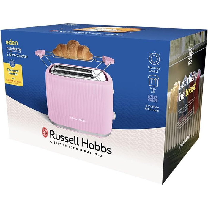 Тостер Russell Hobbs Eden з 2-ма відділеннями, 6 рівнів підсмажування, підігрів, розморожування, стоп-функція, крихтозбірник, підставка для бургерів, 27374-56 (полуниця)