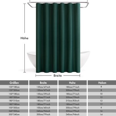 Шторка для душу MIULEE з льону, 120x200 см, важка, поліестер, водовідштовхувальна, з антигрибковим покриттям, для ванної кімнати, 8 петель, темно-зелена