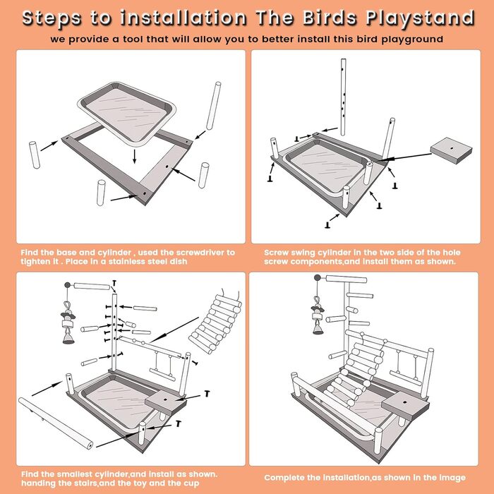 Canary Play Stand Bird Play Stand with Feeder Cup Toy Ladder Climbing Swing and Tray for Budgies, Cockatiels, Parrots, Wood, Size 45x37x26 cm #A