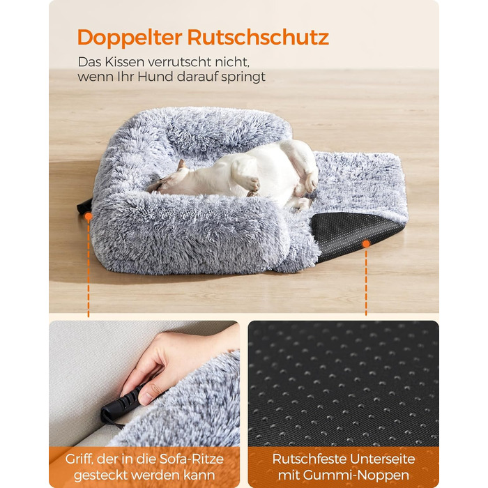 Feandrea м'яке ліжко для собак FluffyHug, диван-подушка, захист дивану, розмір M, для маленьких та середніх собак, 80 x 75 x 16 см, Ombré-Сірий
