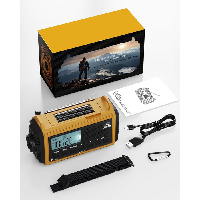 Радіоприймач Kurbelradio 12000mAh з сонячною панеллю та ручкою, AM/FM/SW, USB-зарядка, ліхтарик, SOS-сигнал, для кемпінгу та надзвичайних ситуацій, зелений