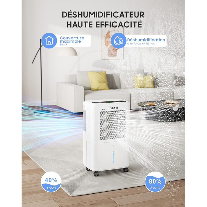 Електричний осушувач повітря 12л/день для 25м²/122м³ – потужне осушення, бак 2л, постійний дренаж, тиха робота, для спальні, підвалу, вітальні