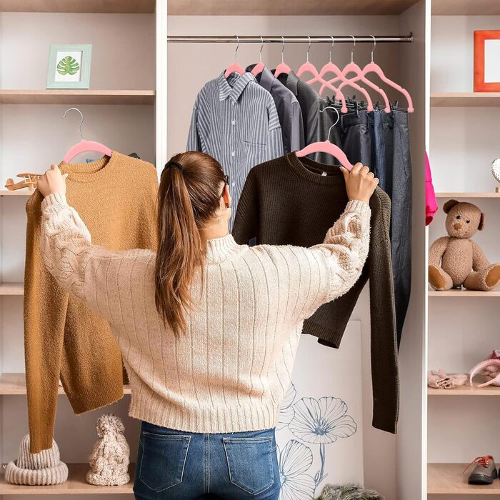 Валiзочка для одягу VECELO Premium з металевими зажимами, неслизька та економна, з 1 магічною валізочкою та 2 тримачами для краваток, ідеальна для жінок та чоловіків, 20 шт., рожевий