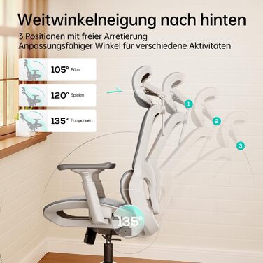 Hbada P2 Air Ergonomic Office Chair with 3D Lumbar Support, Adjustable Mesh Chair with 3D Armrests & Headrest - Home & Office Desk Chair (White, Luxury Version)