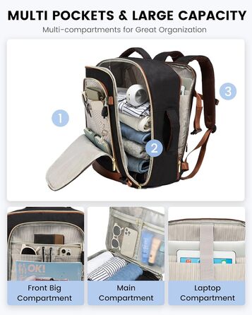 LOVEVOOK Рюкзак для жінок, великий, ручна поклажа, дорожній рюкзак 40x30x20, водонепроникний, рюкзак для ноутбука з відділом для ноутбука, туристичний рюкзак з відділом для взуття, шкільний рюкзак для школи, літака, кемпінгу, роботи, 15.6 дюймів - 30 л, 2