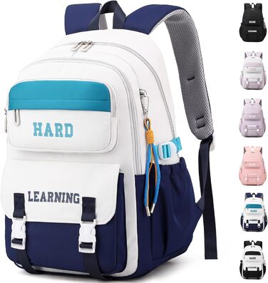 Шкільний рюкзак для дівчаток та хлопчиків-підлітків. Багато кишень, водонепроникний, великий, біло-блакитний. Ідеальний для школи та повсякденного використання.