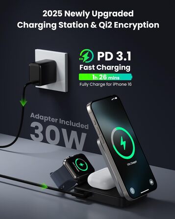 Багатофункціональна бездротова зарядка 3 в 1 з MagSafe для iPhone та Apple Watch, AirPods (білий/чорний)