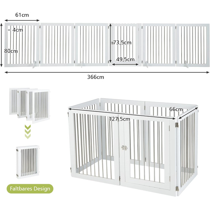 Захисне ґратка для собак COSTWAY, 6-секційне, з дверцятами, 80 см, з нержавіючої сталі та дерева, для каміну/сходи, біле