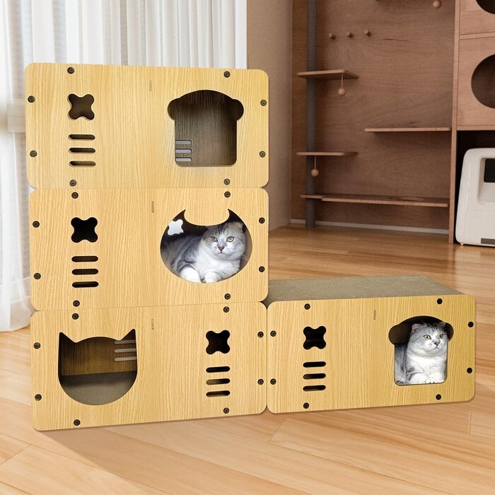 Cat Cave with Scratching Board, XXL Indoor Cardboard Cat House, Scratch Cardboard for Cats, Scratching Pad Lounge, Durable Cat Toy 55 * 29 * 28cm (Cat Head)