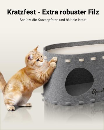 Будиночок для котів з фетру, лежанка для котів, будиночок-печеричка, 58 x 33 x 30 см, ігровий, зимовий, захист кігтів, сірий (один)