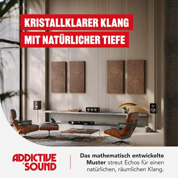 Акустична панель Addictive Sound Binary Diffuser Hybrid: гібридний дифузор та абсорбер (бінарний алгоритм 250-9300 Гц), дерево, 120x60x11,5 см, коричневий