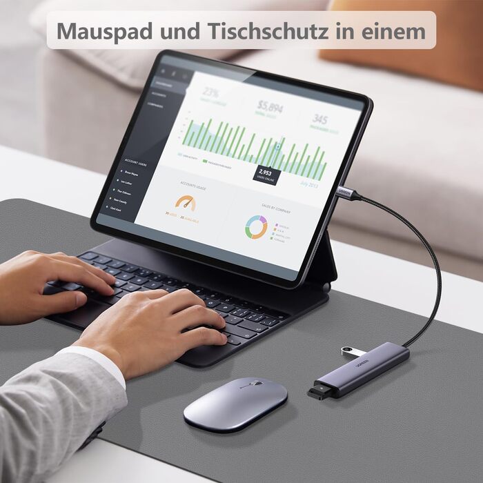 Килимок для столу Zindoo XL 100x40 см антрацит: захист від подряпин, водостійкий, для миші та письма