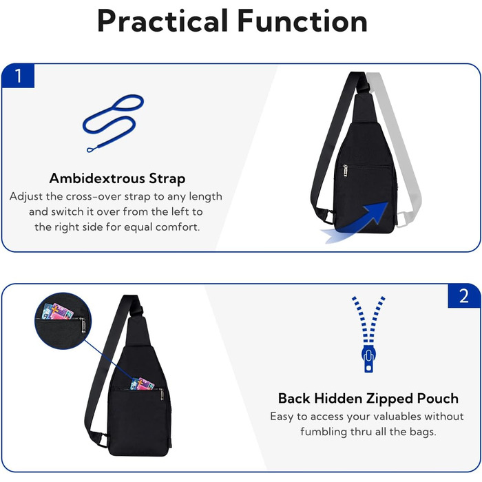 Сумка-слінг WATERFLY на груди для жінок та чоловіків, чорна, мультифункціональна, повсякденна