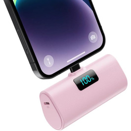 Портативний акумулятор Mini Powerbank 5200mAh: Швидка зарядка 20W PD 4.0A, LCD-дисплей, сумісний з iPhone 14/13/12/11/XR/XS/8/7/6plus (Рожевий)
