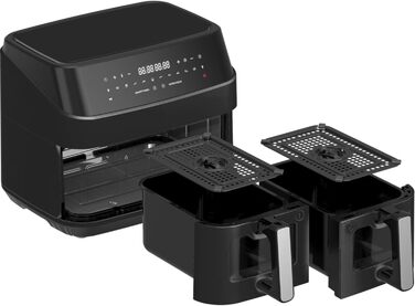 TurboTronic подвійна аерофритюрниця XXL 1600 Вт, 9 л (2×4,5 л), 10 програм, цифрова, без олії, сіра