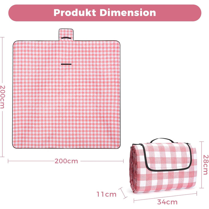 Плед для пікніка Oak & Tea 200x200 см, водонепроникний, ізолюючий, червоний. XXL килимок для пляжу, кемпінгу, відпочинку на природі з міцного Оксфорду