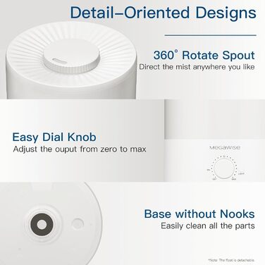 Зволожувач повітря MegaWise 3,5 л з холодним туманом – ультратихий ультразвуковий зволожувач для дитячої кімнати, спальні та офісу