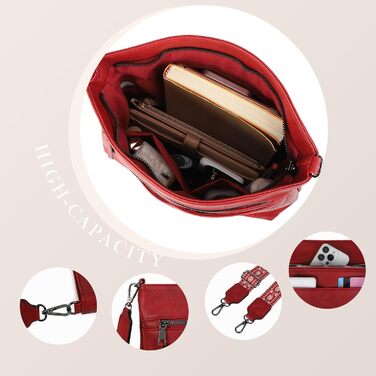 Сумка жіноча Gladdon червона шкіряна крос-боді багатофункціональна через плече середнього розміру з широким ременем