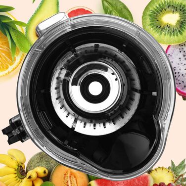 Wiltal Slow Juicer, Electric Juicer for Fruits, Vegetables, Pomegranate, Citrus Fruits, Sorbet. 76mm Feed Chute with Wide Mouth, BPA-free, 150W, Black