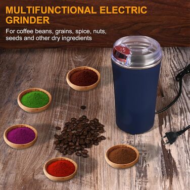 Weinsamkeit Electric Coffee Grinder, Electric Spice Grinder and Coffee Grinder with Stainless Steel Impact Blade & Safety Lid, 200W Powerful Motor Coffee Grinder for Nuts, Coffee Beans, Spices