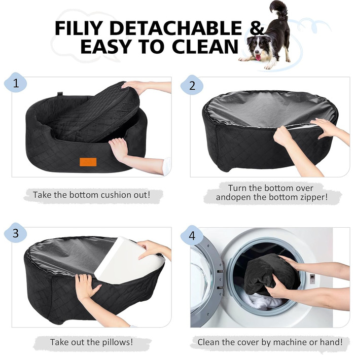 Dog Car Seat for Medium/Large Dogs (Up to 25 kg) or 2 Small Dogs - with Safety Leashes & Washable Cushion - Black Rear Seat Cover