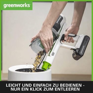 Бездротовий акумуляторний пилосос Greenworks GD24SV 5-в-1, 500W, Hepa-фільтр, насадка для шерсті тварин, 45 хвилин роботи, 3 режими, без акумулятора та зарядки