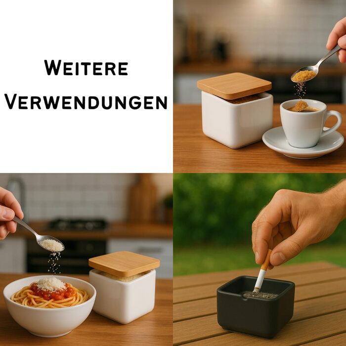 Керамічна цукерниця з ложкою та кришкою з бамбука - цукерниця для дому та кухні, сучасна куляста форма, для цукру, сиру, спецій, 10 x 10 x 9 см (Біла Кругла) (Чорна)