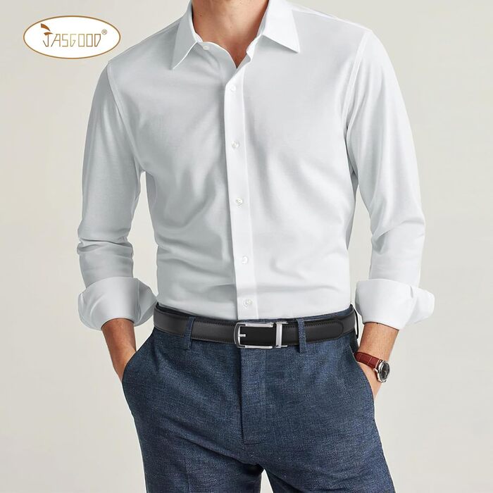 Чоловічий шкіряний ремінь JasGood з автоматичною пряжкою, 33 мм, для костюма, ділового стилю, повсякденного носіння (чорний, 130 см, обхват талії 101-115 см)