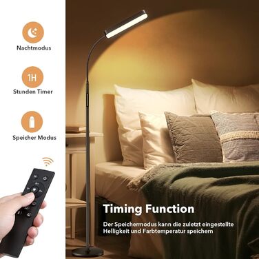 LED торшер Ehaho з димеруванням, чорний | Лампа для читання з пультом дистанційного керування | Тепле, нейтральне, холодне біле світло | Сучасний торшер для спальні, вітальні, офісу