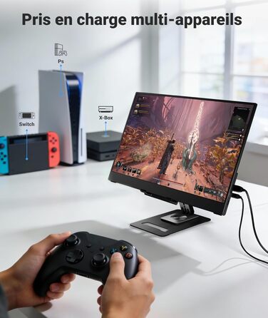 Портативний монітор Ingnok 15.6 дюймів, FHD 1080P IPS з підставкою, для ноутбука, ПК, Mac, PS3/4/5/X-box, USB-C & HDMI, 15.6 (підставка)