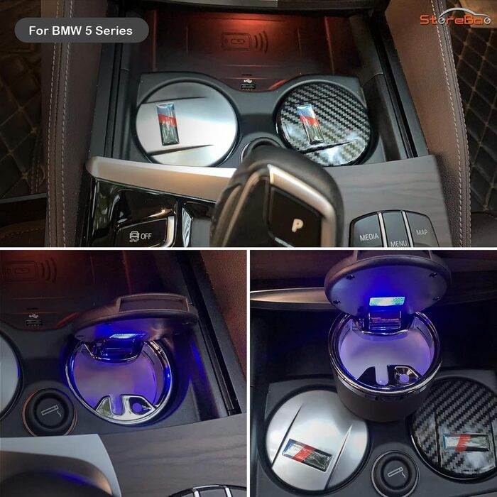 Автомобільний попільничка для BMW 1/3/5/7 серії та X1/X3/X5/X6 з LED підсвіткою та кришкою (карбон)
