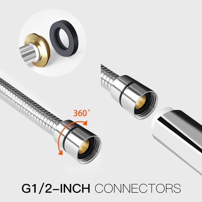 Насадка для душу Newentor зі шлангом, 1,5 м, 6 режимів, високий тиск, хром, срібло