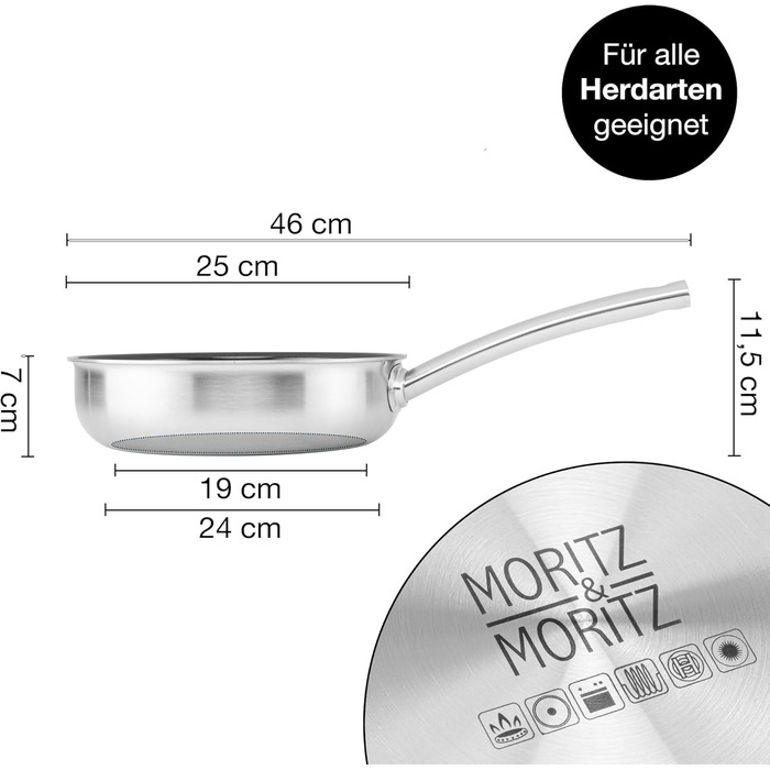 Сковорода Moritz & Moritz антипригарна 28 см індукційна з керамічним покриттям та стільниковою структурою. Сковорода з нержавіючої сталі з високими бортами для всіх типів плит (без кришки, діаметр 28 см)