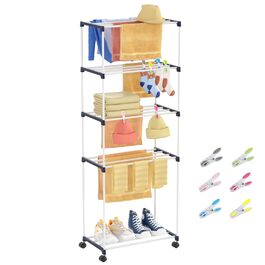 Сушарка для білизни мобільна 5-ярусна, підлогова, для ванної кімнати, квартири, пральні - компактна, на колесах