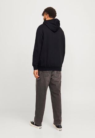 Чоловічий теплий худі з принтом JACK & JONES JJEOGO Basic — чорний, великий розмір (8XL), регулярний крій