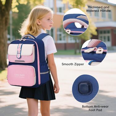 Шкільний рюкзак для дівчаток та хлопчиків, 1-4 клас, ергономічний, з нагрудним ременем, для дітей 6-10 років, з світловідбиваючими елементами (рожевий)