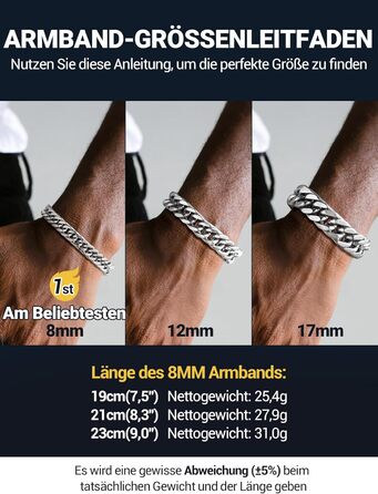 Чоловічий браслет PROSTEEL з нержавіючої сталі з 18K золотом, чорний, ланцюжок 'Panzerkette', важкий, для чоловіків та підлітків, 8 мм/12 мм/16,5 мм/17 мм, срібло, 19 см