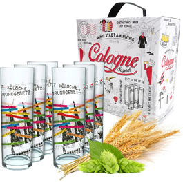Set of 6 Kölsch glasses, assorted colors, 0.2ml, Cologne sticks with the Basic Law, beer glasses, drinking glasses with print. (MADE IN GERMANY), Size: 276 EU