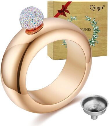 Набір флакончиків Qingo з браслетом, перстнем та флаконом, креативний нержавіючий сталь, 304 сталь, 100 мл, чорний з кришкою зі стразами (рожевий з кришкою зі стразами)