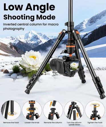 Штатив для камери JOILCAN з алюмінію, 168 см, міцний туристичний штатив з поворотним голковим кріпленням 360° та тримачем для телефону, вантажопідйомність 8 кг, для DSLR Canon Nikon Sony, штатив для iPhone/Smartphone