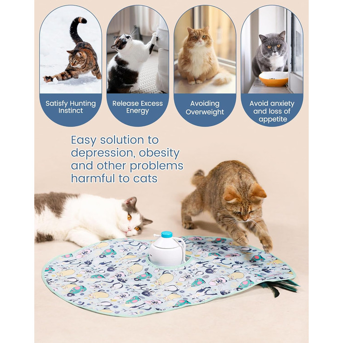 Cat Toy Self-Entertainment, 3 IN 1 Interactive Feather Toy for Cats with 360 Degree Automatic Rotating, USB Rechargeable Complete Set Cat Accessories Electric (Light Blue)